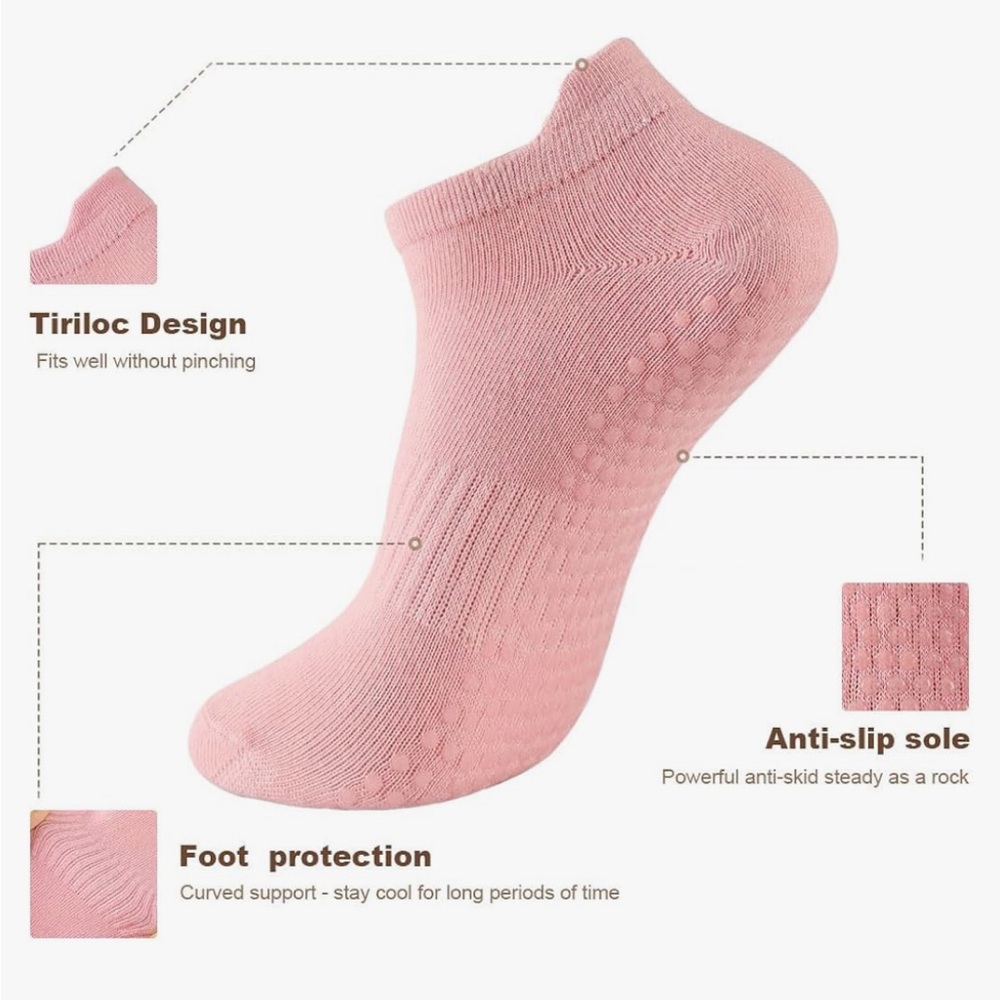 Non-Slip Ankle Socks - 6-Pack (White, Black, Pink, Gray, Lavender) - Picture 3 of 9